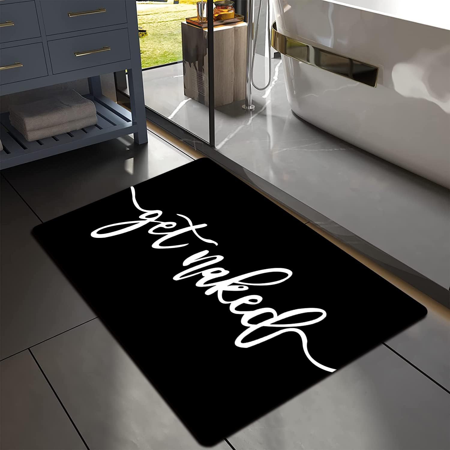 MUGINYU Funny Quick Dry Bath Mat, Absorbent Non-Slip Bathroom Rugs Thin fit Under Door Bathroom Floor Mats for Bathtub, Shower Room, Sink 15.7"x23.6"