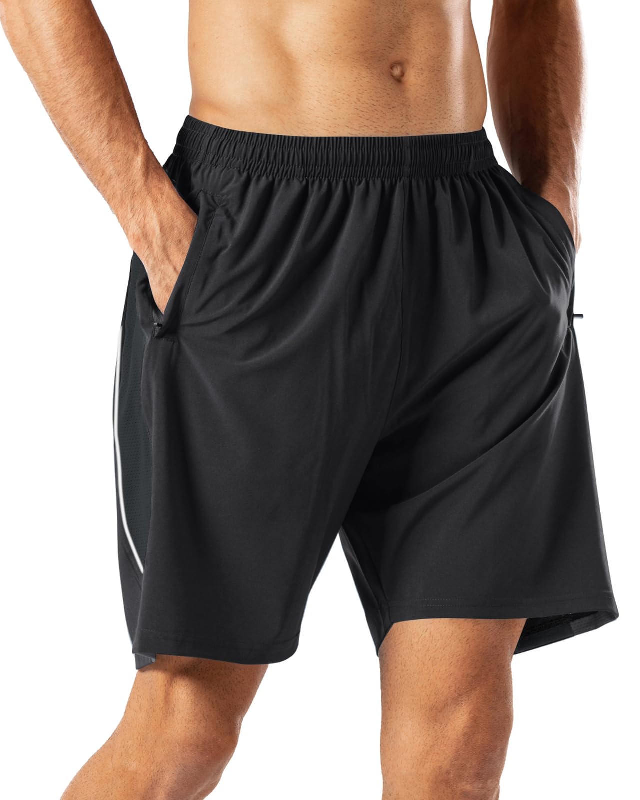 HMIYA Herren Sport Shorts Schnell Trocknend Kurze Hose mit Reißverschlusstasch