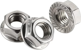 1/4-20 Serrated Flange Hex Lock Nuts, 304 Stainless Steel 18-8, Bright Finish, Pack of 50