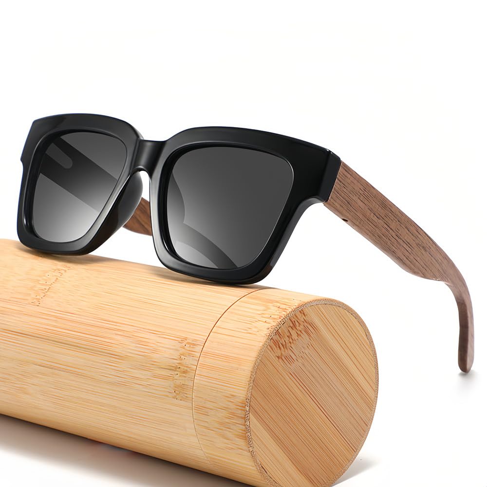 Gafas de sol de madera natural estilo punk Carterside polarizadas con montura cuadrada TR90 para hombre y mujer, gafas de sol para conducir, viajes, UV400