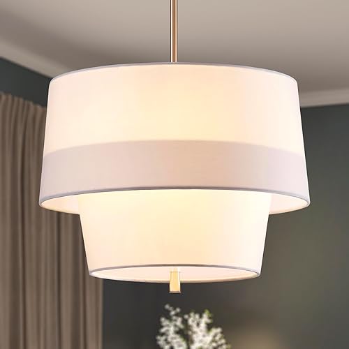 Miniatura 18 de Shrine Candelabros de Tambor de Iluminación, Estilo Moderno, Lámpara Colgante de Tambor para Sala de Estar, D18'' x H6'', Cadenas Ajustables 39.4'',