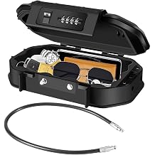 Waterproof Combination Code Lock Box Portable 4 Digit Combination Locker Boxes with Removable Cable Anti-Theft Small Security Lock Box Resettable Code Money Case