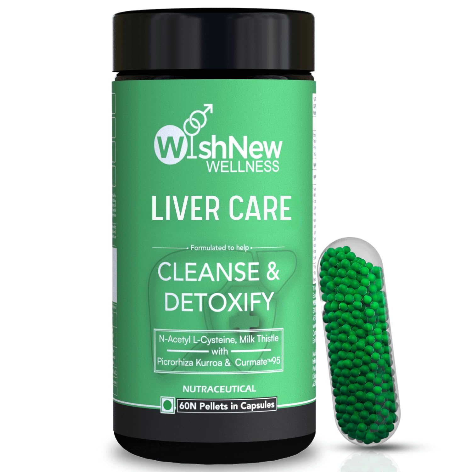 WishNew Wellness Liver Care Supplement - Detox & Support with NAC, Milk Thistle, Picrorhiza, Curmate™ 95, Vitamins E & D2, 60 Caps | Fit Health Fatty Liver Care | Suitable for Men & Women-image-42