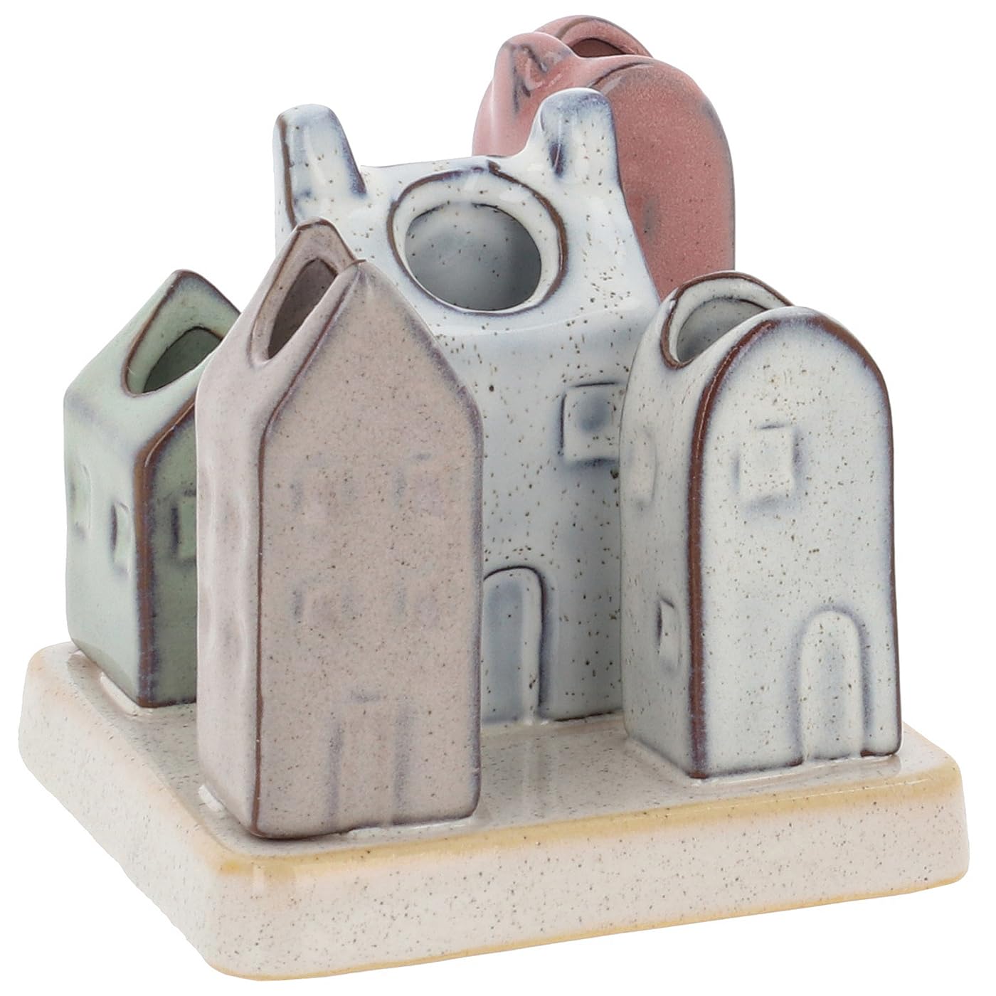 Shudehill Giftware Petite Pottery House Bud Vase Set, Ceramic Village Stem Vase, Decorative Display