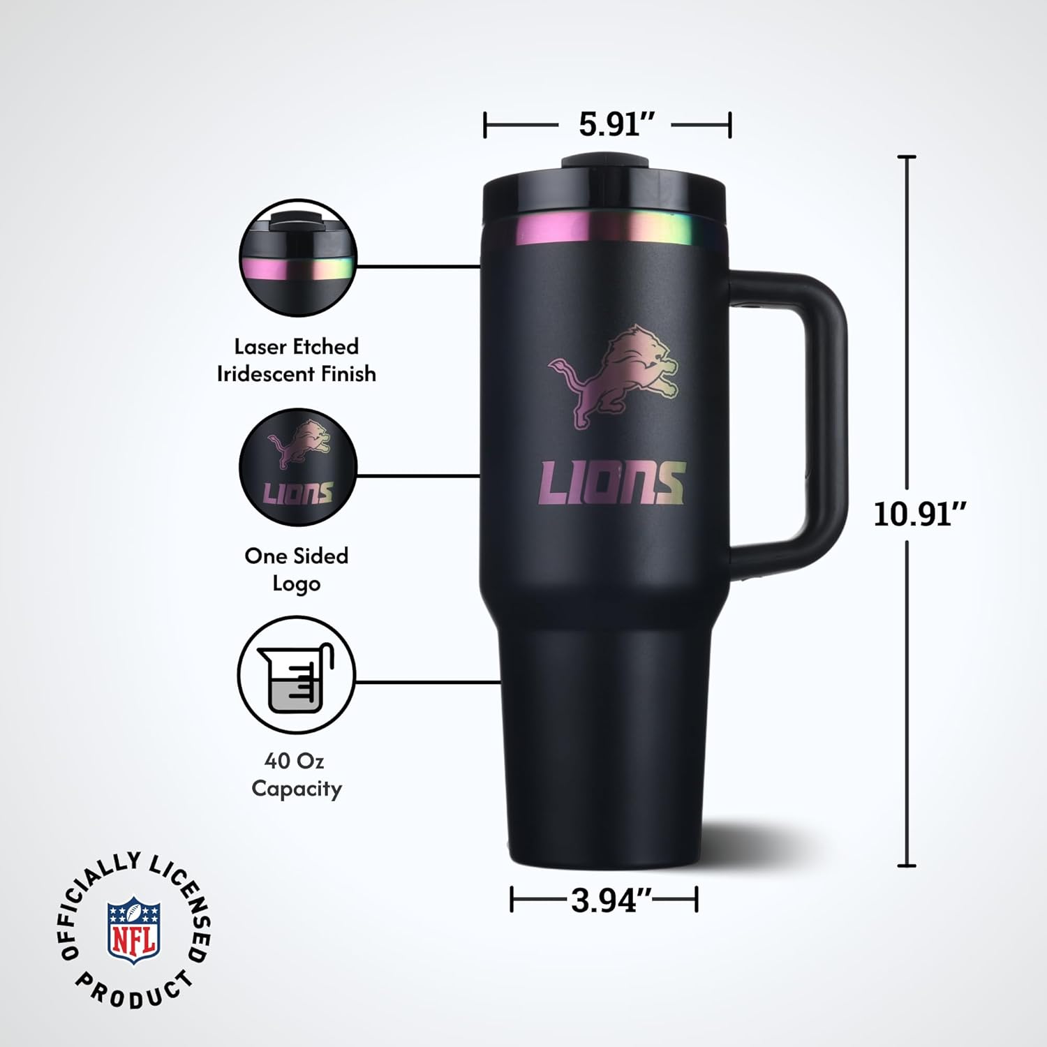 NFL 40oz Iridescent Tumbler - Double-Wall Vacuum Insulated Stainless Steel Water Bottle - Team Spirit Travel Cup with Handle, Lid and Straw, Hot and Cold Drink Container - Image 5