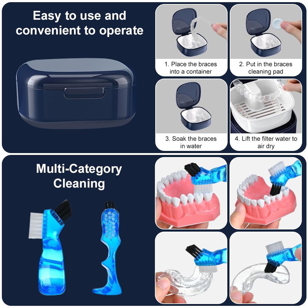 Boite Appareil Dentaire avec Passoire et Brosse à Dents | Boîte de Retenue Orthodontique, pour Stockage et Trempage Des Protège-dents