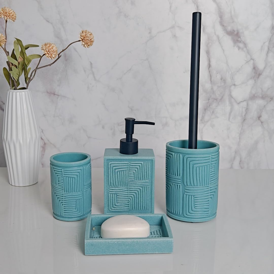 Juego de accesorios de baño turquesa de 4 piezas con dispensador