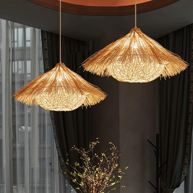 CSYSKV Hanglamp van rieten rotan Bamboe Kroonluchter Shades Weave Lamp Lantaarn Hanglamp Handgemaakte rotan tinten lamp weven hanglampen Voor Patio Hal Keuken Slaapkamer Eetkamer CSYSKV photo 3