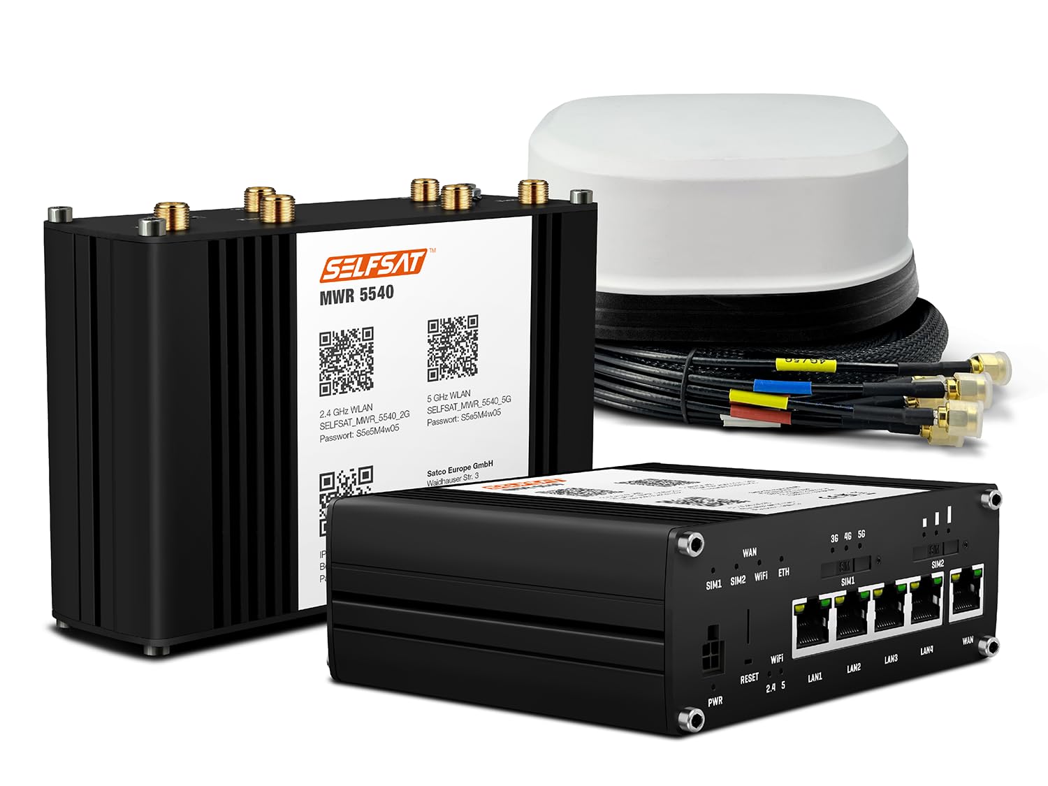 SELFSAT MWR 5540 5G Cat 12 Routeur Wi-FI jusqu'à 2,6 Gbps avec antenne SATCO 5G Blanc