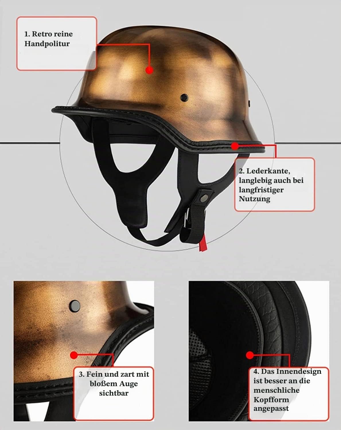 Stahlhelm Zweiter Weltkrieg Schutzhelm Half Face Motorradhelm Deutscher Motorradhelm für Chopper Cruiser Bike A,XX-Large Auto & Motorrad