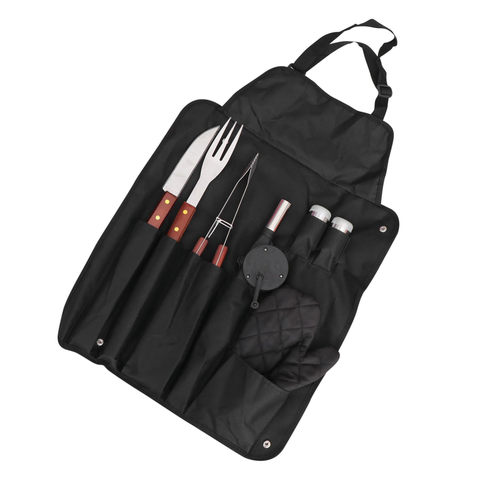 SHINEOFI Juego de Utensilios para Barbacoa de Acero Inoxidable Mango de Madera, Kit de 8 Piezas Bolsa de Almacenamiento para Camping y Fiesta al Aire Libre