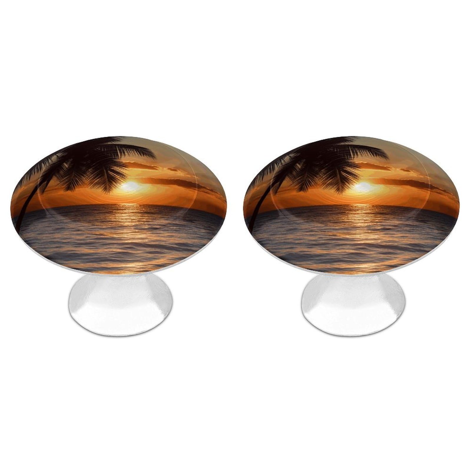 FekiLoot Sunset Palm Tree Ocean Cabinet Knob Kitchen Drawer Knob Stainless Steel Round Drawer Pulls Modern Cabinet Hardware Vintage Dresser Drawer for Kitchen Bathroom Closet Dresser Cabinets
