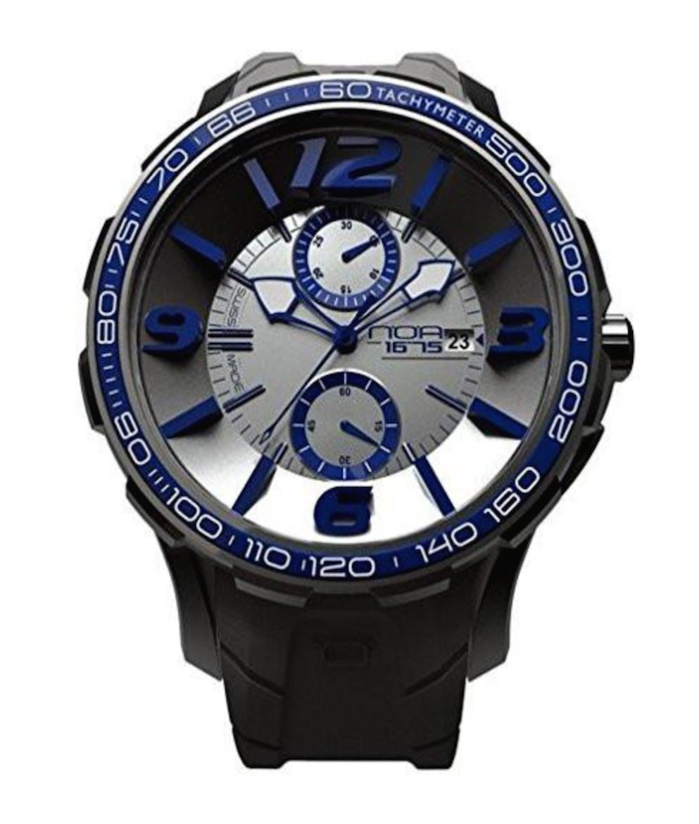 NOA Unisex Swiss Quartz Watch - Premium Analog Display with Silver Dial and Gray Watch Band - White and Blue Accents - Water Resistant Stainless Steel Fashion - G EVO-003