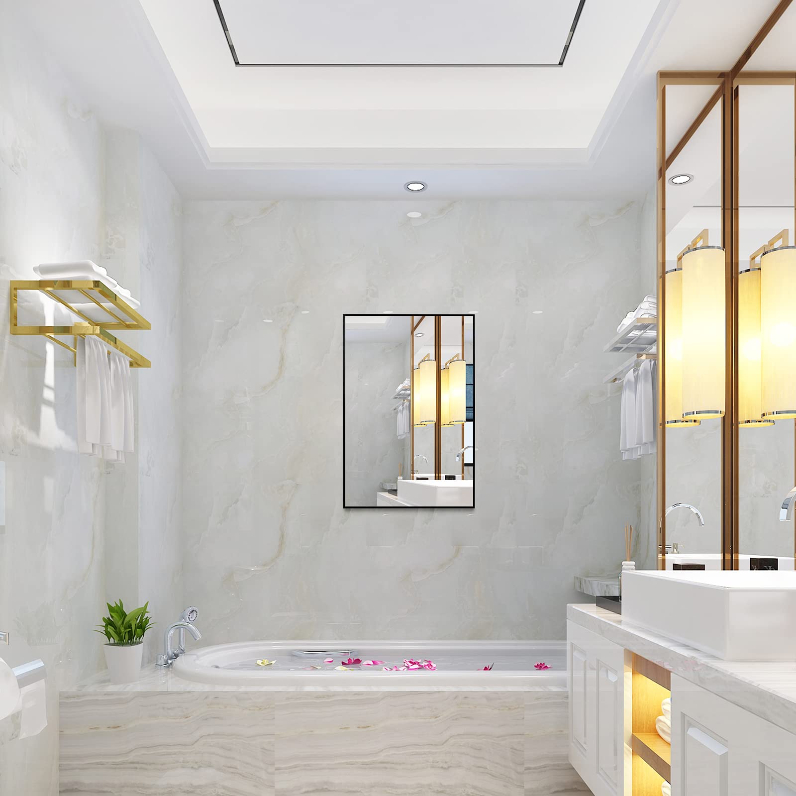 SINOY Black Bathroom Mirror Wall Mounted 16"x24" Small Rectangle Mirror