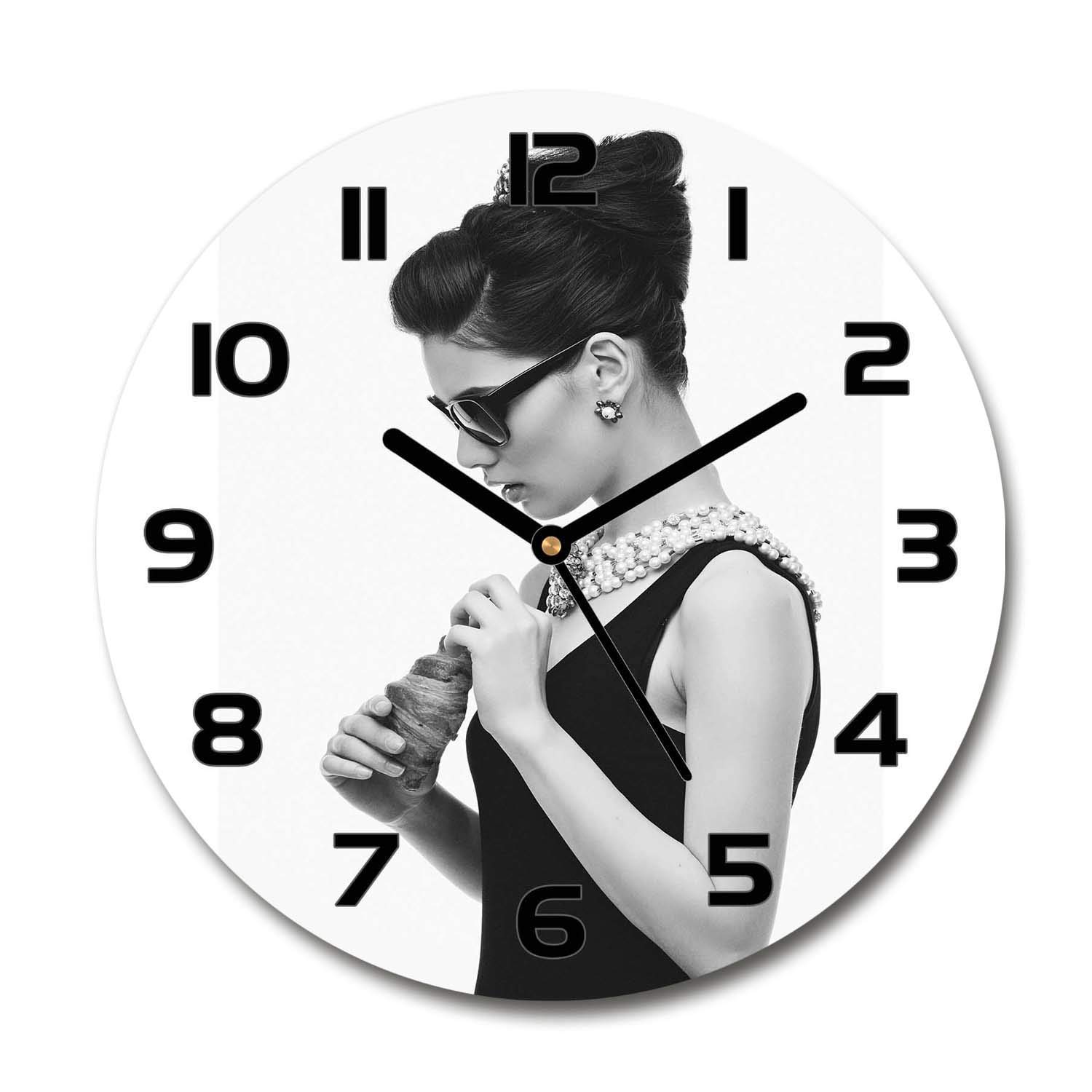 Horloge design en verre de sécurité 30 cm Tulup illustration artistique femme