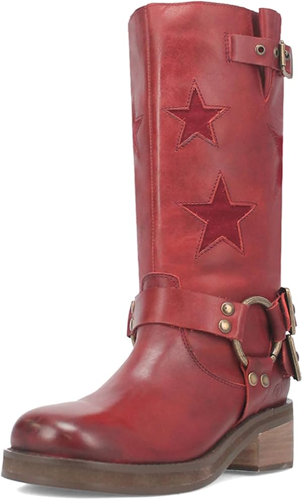 Botas altas de mujer Goolita con hebillas, punta cuadrada, tacón grueso, estilo motero, caña media, deslizables para montar