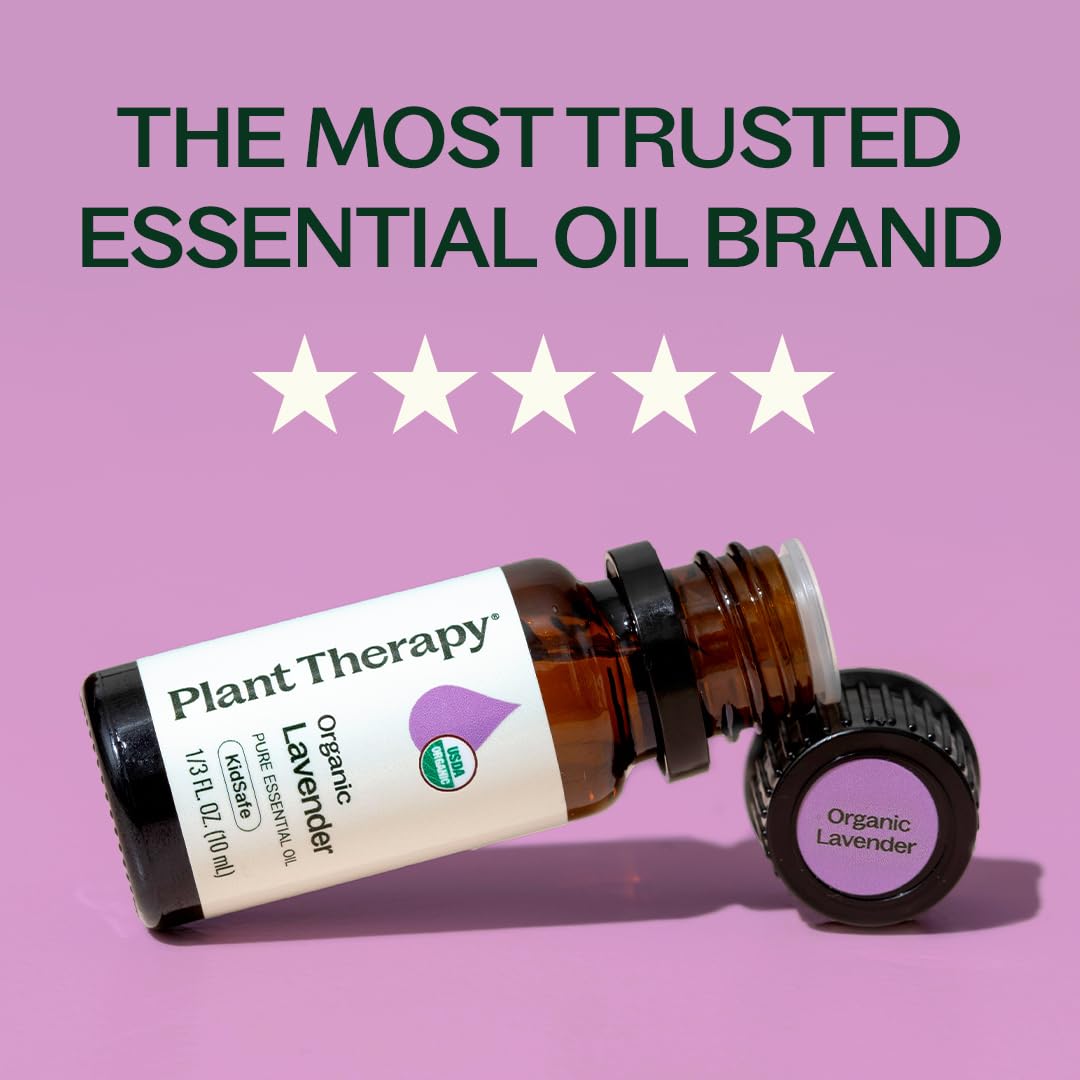Plant Therapy Top 6 USDA Certified Organic Essential Oils Set. Includes: Eucalyptus, Lavender, Orange, Peppermint, Lemon and Tea Tree. 10mL (1/3 Ounce) each.