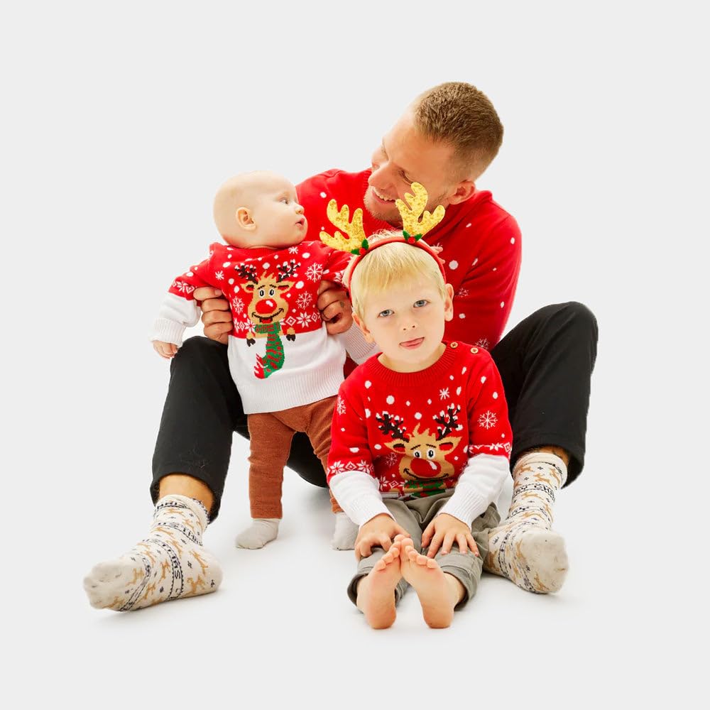 Pull de Noël pour Femme, Homme et Enfant Renne avec Écharpe