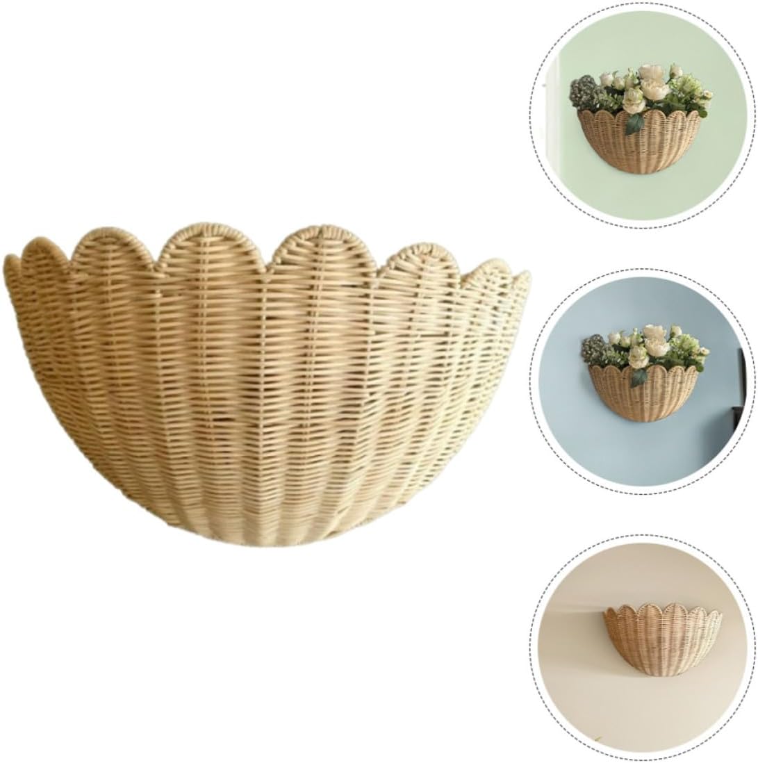 Luxshiny Hand-woven Rattan Wall Hanging Storage Basket, Fan-shaped Design with Versatile Usage for Kitchen and Bathroom, Natural Rustic Boho Style Organizer for Home Decor