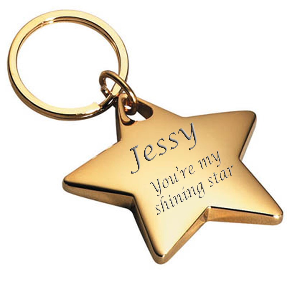 Personalized Gold Star Keychain Engraved Free - Ships from USA