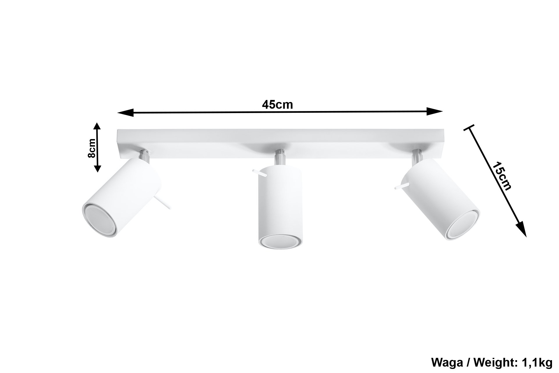 SOLLUX lighting Ring 3 Plafón | Diseño Minimalista Y Moderno, Brazo Ajustable Y Dirección De La Luz | Bombilla GU10 Reemplazable, 3 x 40 W | Acero, Blanco, 45 x 6 x 16 cm