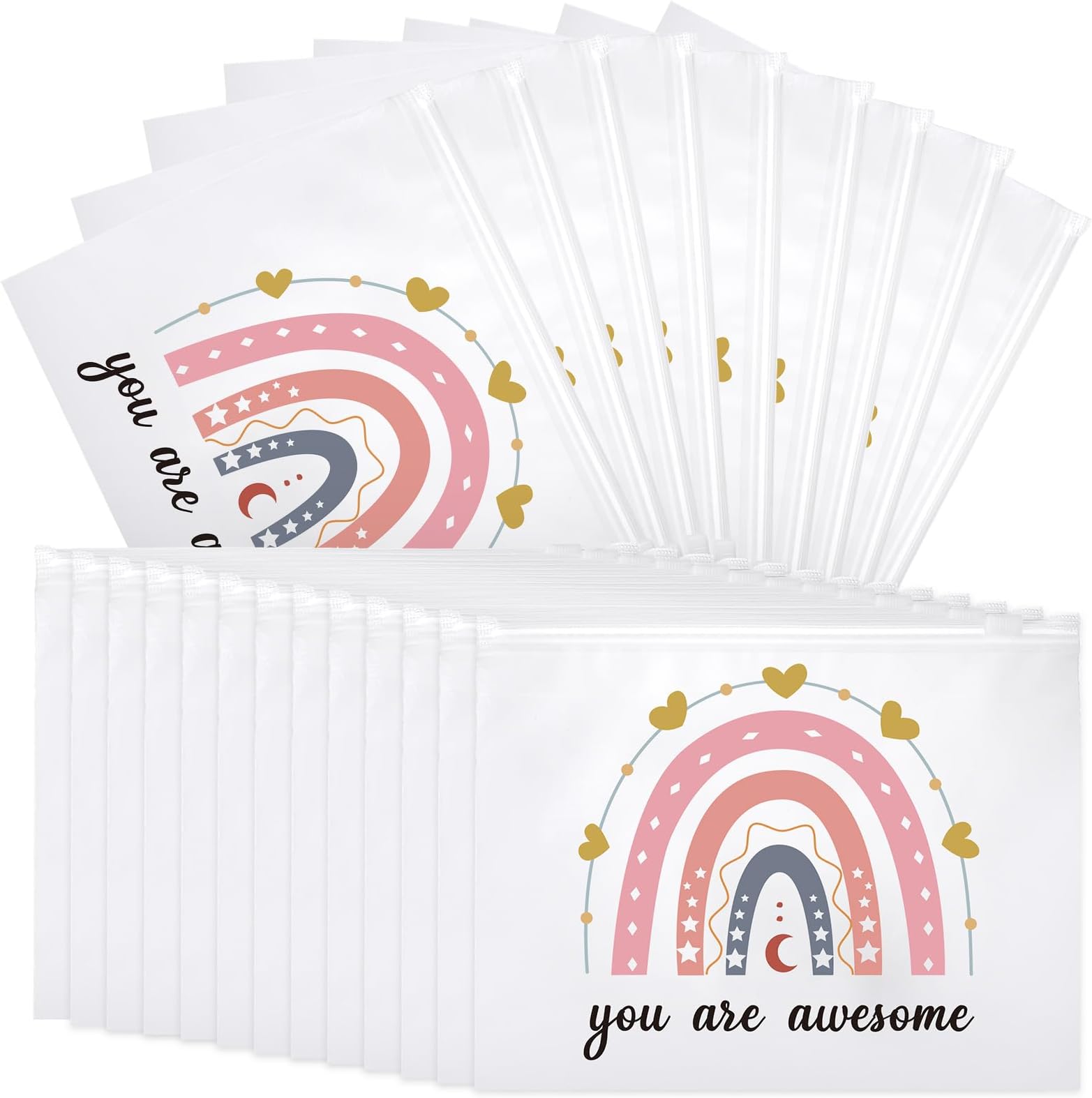 Reginary 100 Pcs Inspirational Gifts for Girls Women Travel Cheer Makeup Bag Bulk Loved Quotes Cosmetic Bags with Zipper Thank You Encouragement Birthday Gift Bag for Nurse Teacher Friend (Charming)