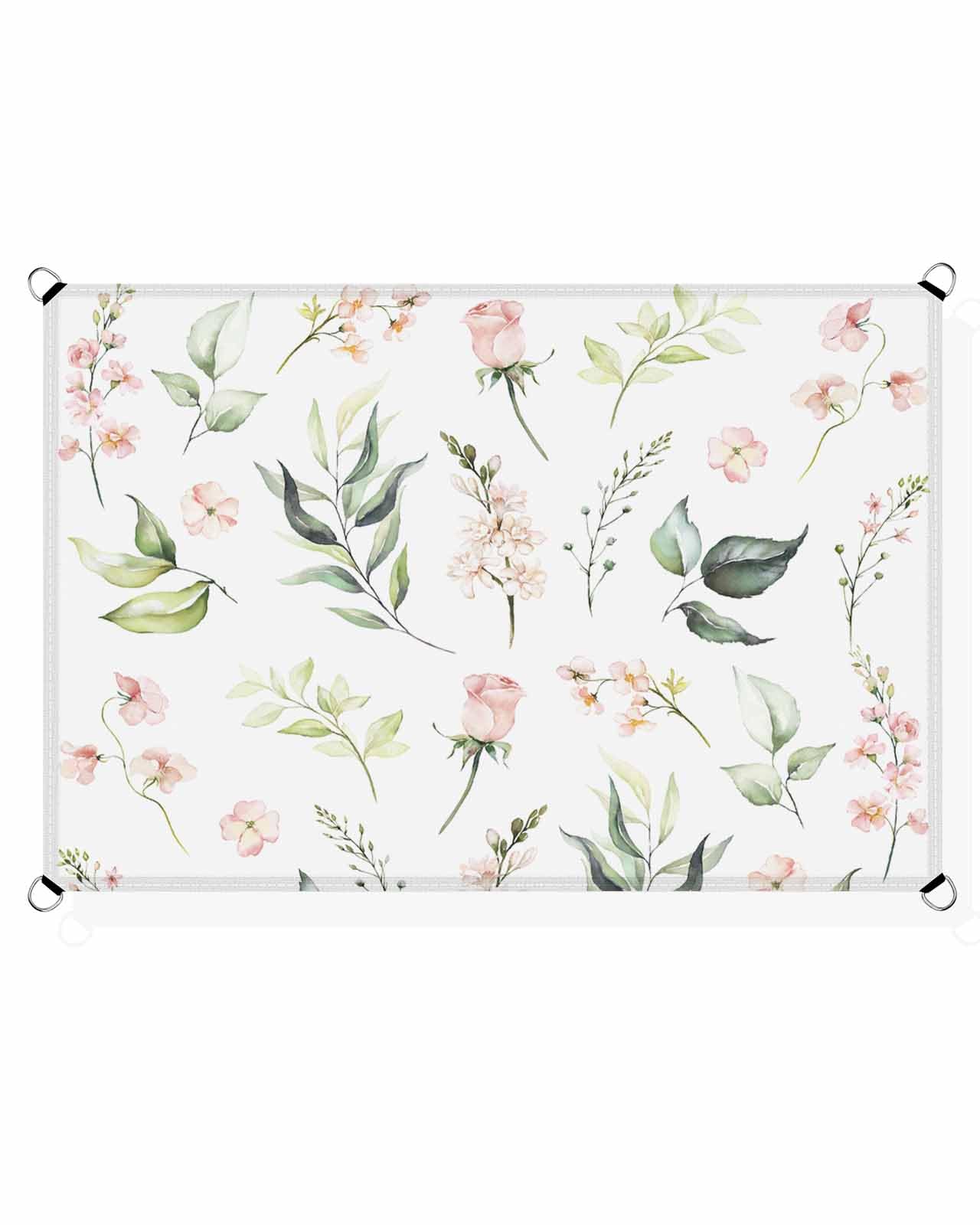 Boanket Sun Shade Sail 8' x 10', Spring Floral Rectangular Waterproof Outdoor Sun Shades, Pink Summer Flower Green Botanical Vintage Herb Shade Cloth for Patio Deck Terrace Garden Lawns Beach Backyard