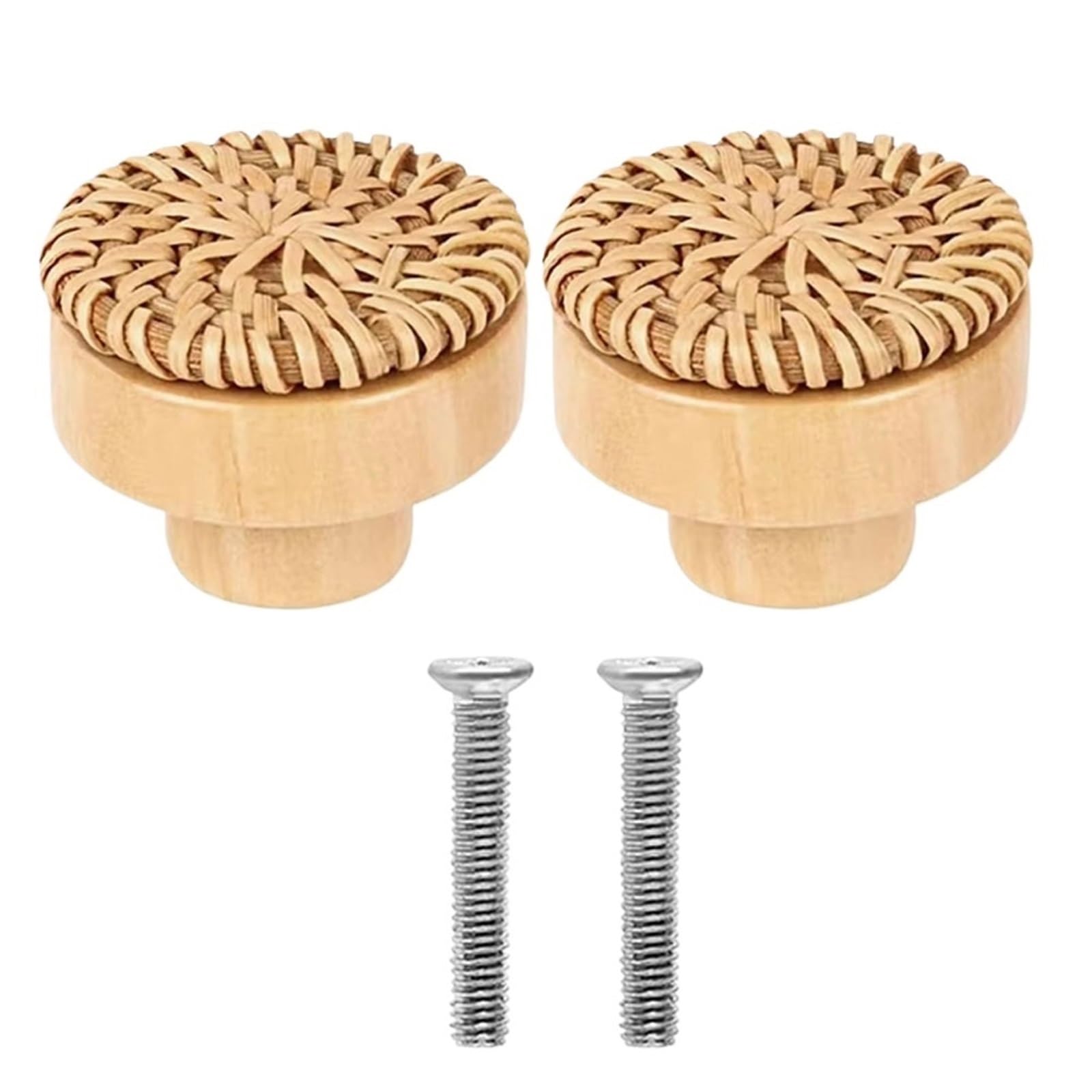 UBOHUZ 12Pcs Solid Wood Rattan Drawer Knobs Wooden Single Hole Cabinets Dresser Handles Round DIY Door Pulls for Cupboard, Wardrobe