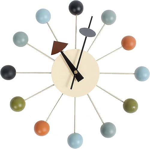 SHISEDECO Reloj de bola en multicolor madera maciza pintada sin tictac decorativo de mediados de siglo moderno silencioso para el hogar cocina sala
