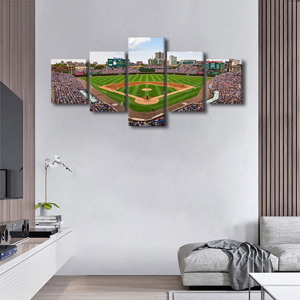 Wrigley Field in Chicago Wall Art Painting on Canvas Chicago Cubs Baseball Stadium Bedroom Wall Art Modern Home Decor House Decorations for Living Room Pictures Stretched on Wooden Frame, 50