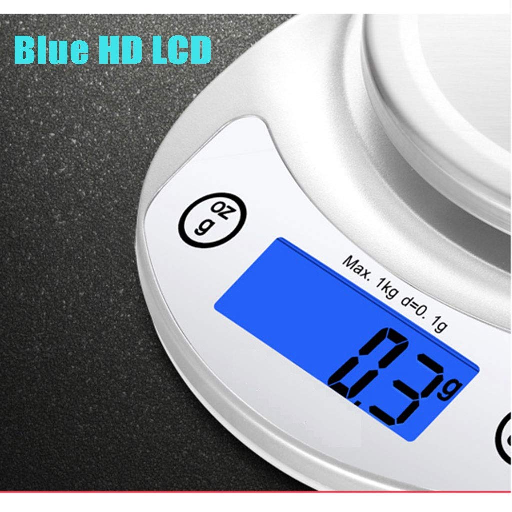 Balanza de Cocina electrónica de 0,1 g / 1 kg, Acero Inoxidable, Pantalla LCD pequeña, balanza para Pesar Alimentos Secos y húmedos.,