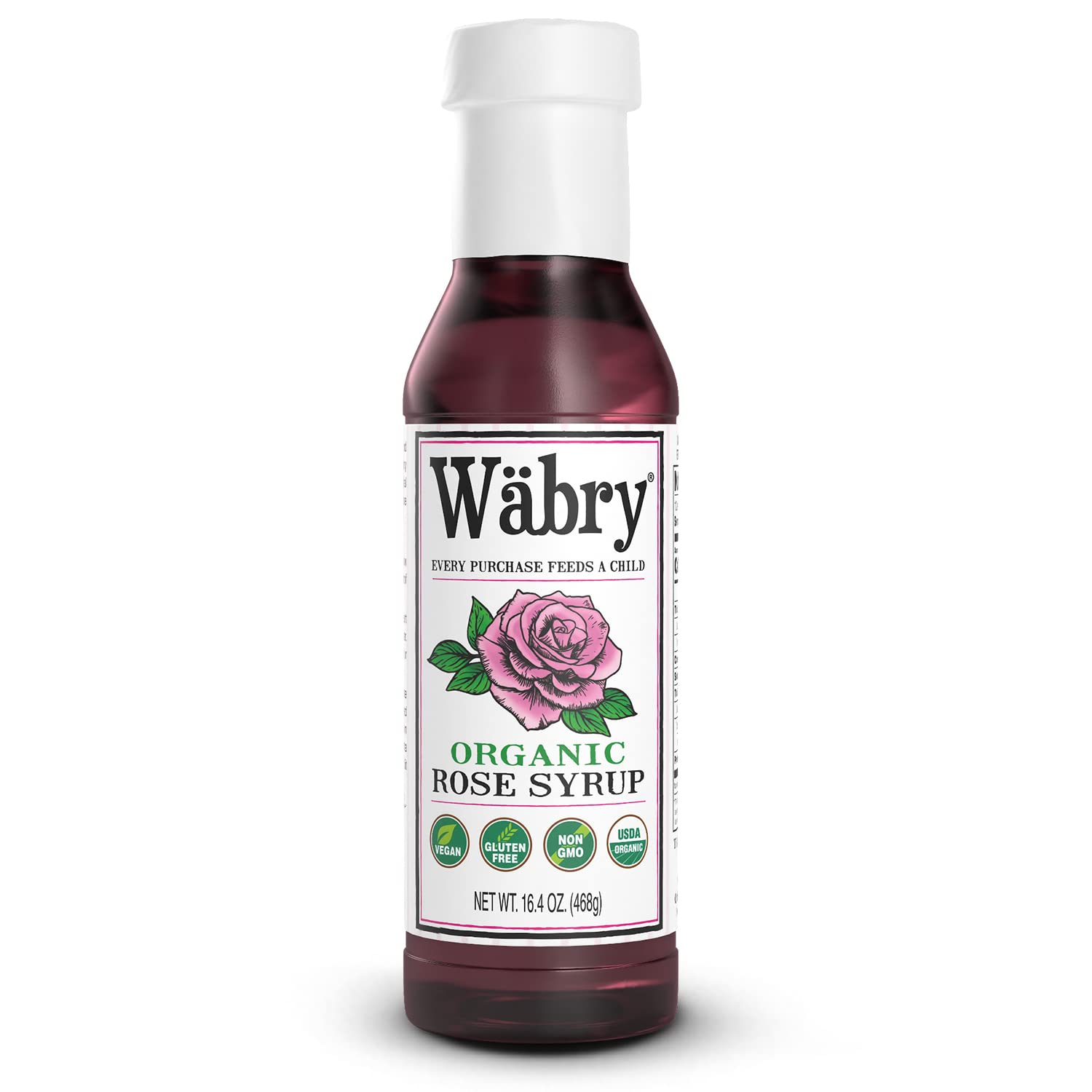 Wabry Organic Rose Syrup – 16.4oz (468g), Natural Coffee Syrup, Perfect for Lattes, Tea, Shaved Ice and Soda, Vegan Friendly, Non-GMO, Dye-Free Snow Cone Syrup – BPA-Free Plastic Bottle