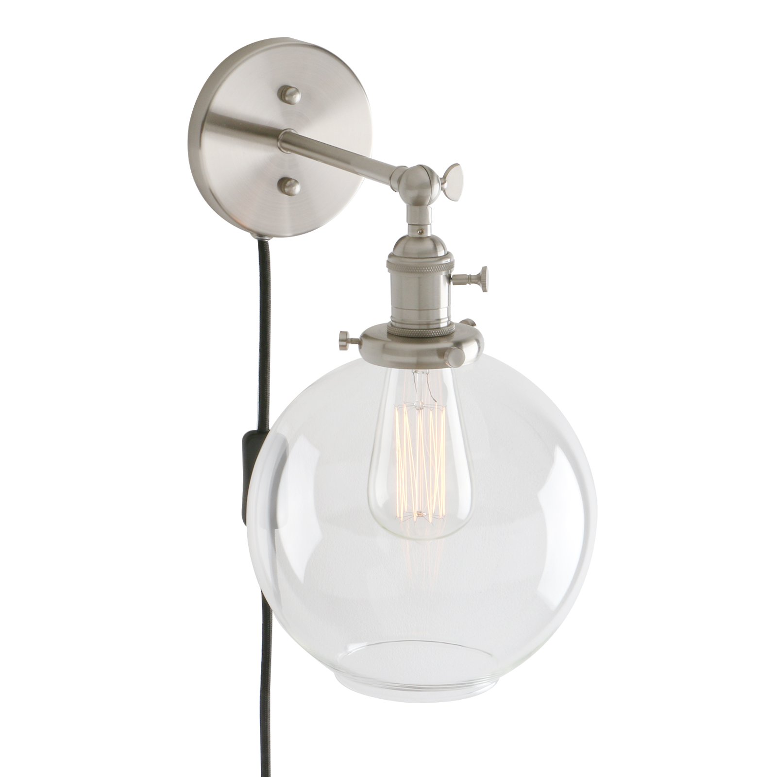 HELCEKOU Vintage Industrial Wall Sconce Light with Globe Glass Lampshade for Loft Bar Kitchen Restaurant Plug in Fixture
