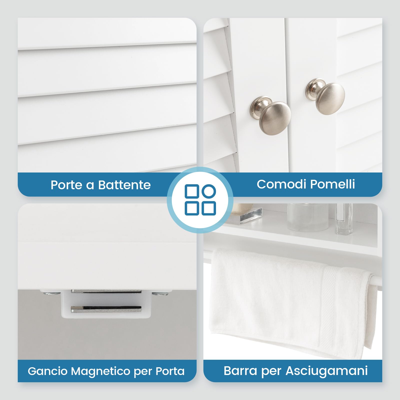 COSTWAY Armadietto da Bagno Sospeso, Armadietto da Parete con 2 Ante, con Ripiano Regolabile in 3 Posizioni e Barra Porta Asciugamani, 60x22x75 cm (Bianco)