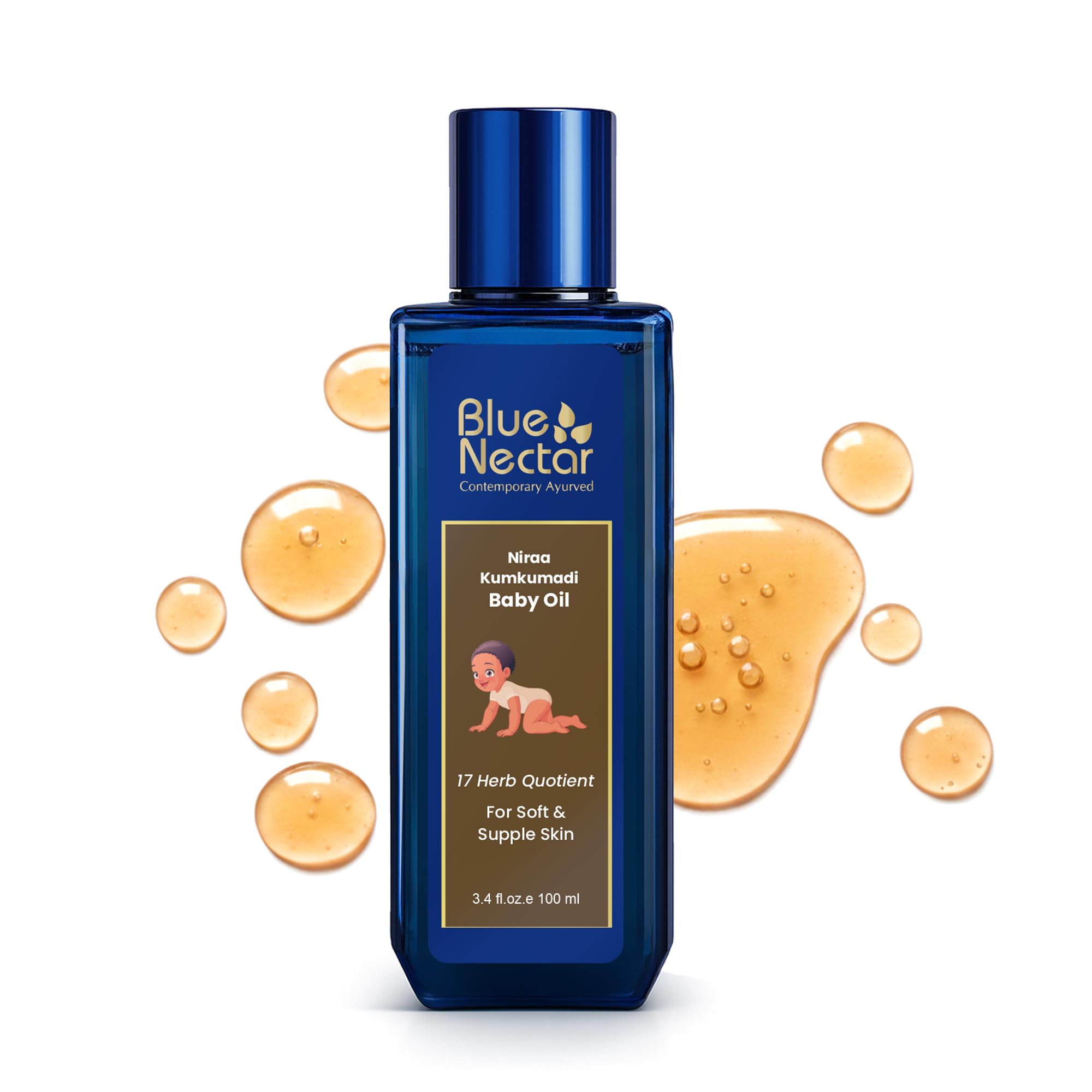 Blue Nectar Baby Oil with Pure Kumkumadi Oil for Glow & Hydration | Ayurvedic Baby Massage Oil for New Born | 100% Natural & Safe Baby Product for