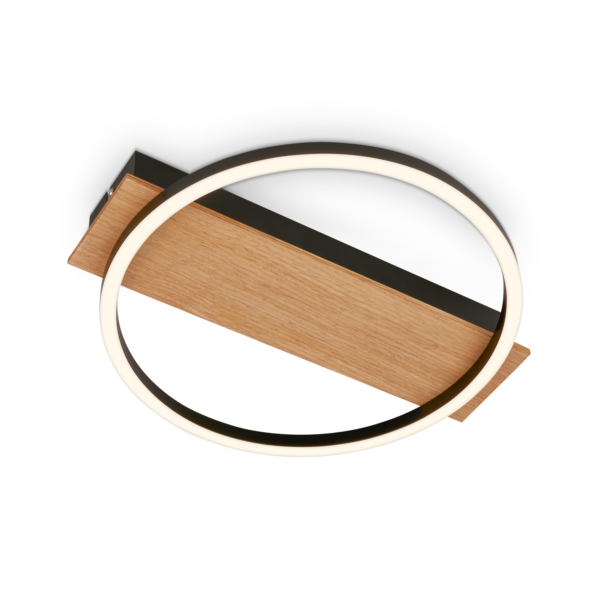 BRILONER - Plafonnier LED décor bois, lumière blanche chaude, 13W, 1400 lm, plafonnier, lampe, lampe de salon, lampe de chambre, lampe de cuisine, 34x30x6 cm, noir-bois