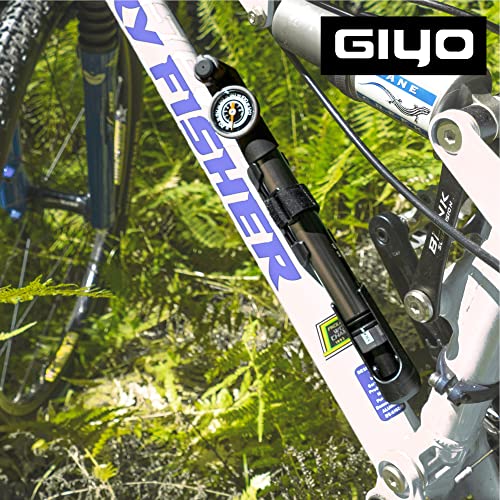 Giyo Bike Pump With Gauge - 2 Stage Hp Hv 120 Psi Max | Presta & Schrader | Portable Bike Tire Pump For Mtb & Road | Frame Mounted Gp-993 Taiwan #TOP7