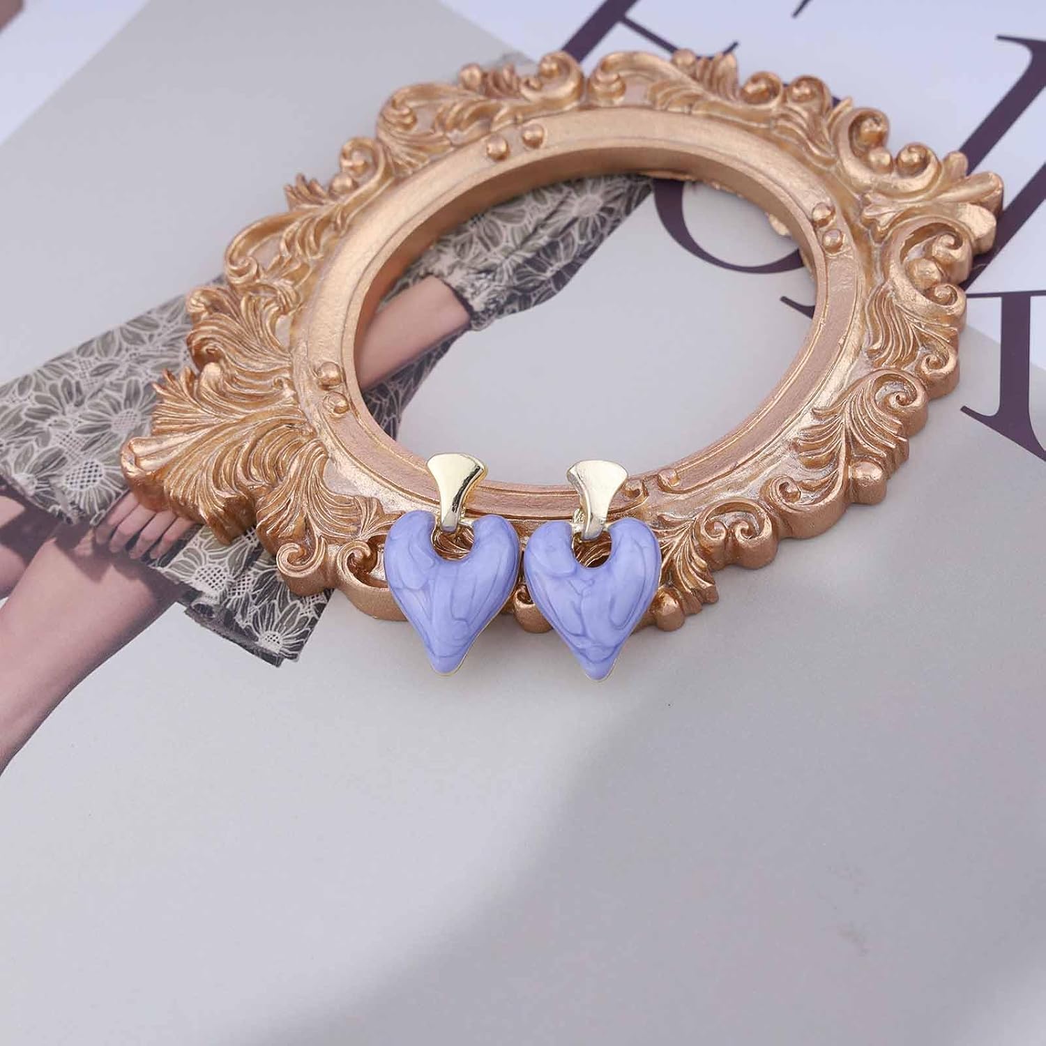 Andelaisi Boho Enamel Heart Earrings Purple Puffy Heart Dangle Earrings Vintage Heart Shape Stud Earrings Personalized Heart Statement Earrings Jewelry for Women - Image 6