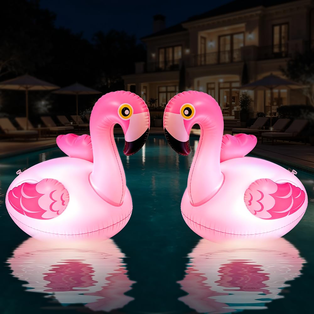 2 luces solares flotantes para piscina, flamencos, flotantes, IP68, resistentes al agua, para piscina, estanque, jardín, césped