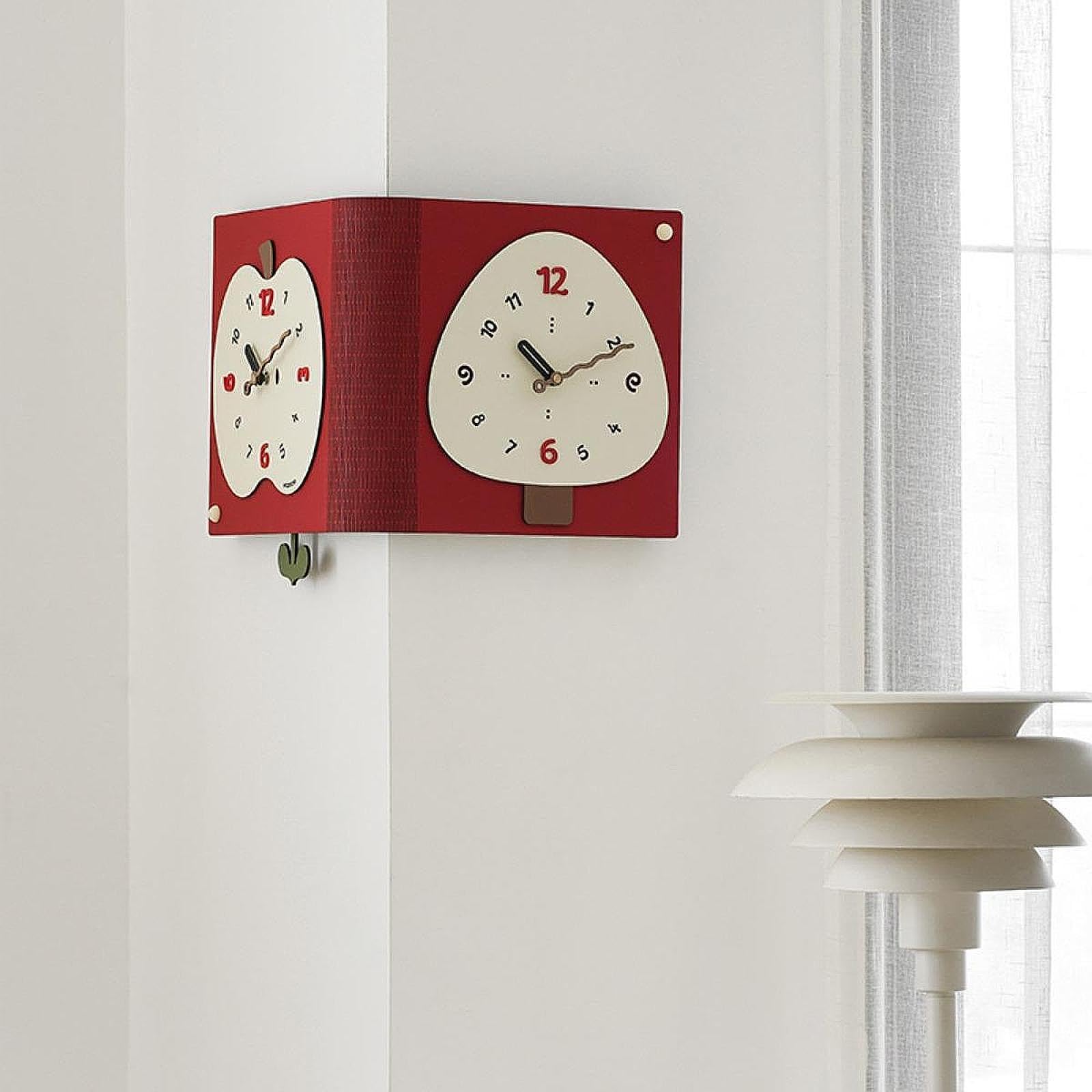 jojomis Red Double Sided Corner Wall Clock Modern Decor for Living Room Kitchen Dining Room