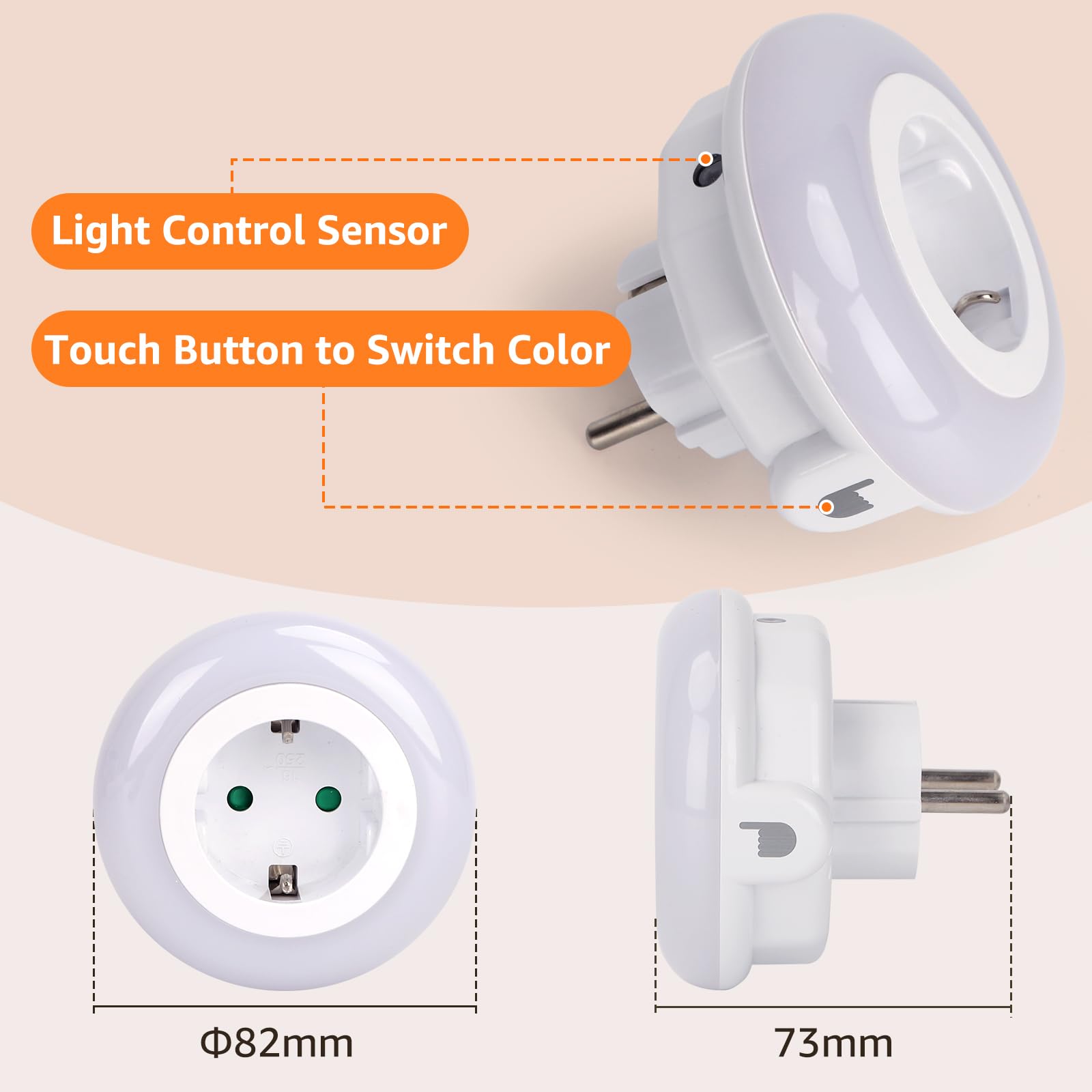 Aigostar 10BA4 - 2x LED Nachtlampje Stopcontact - Dimbare Nachtlampjes Met Sensor Nacht Lamp Wit 2stuks