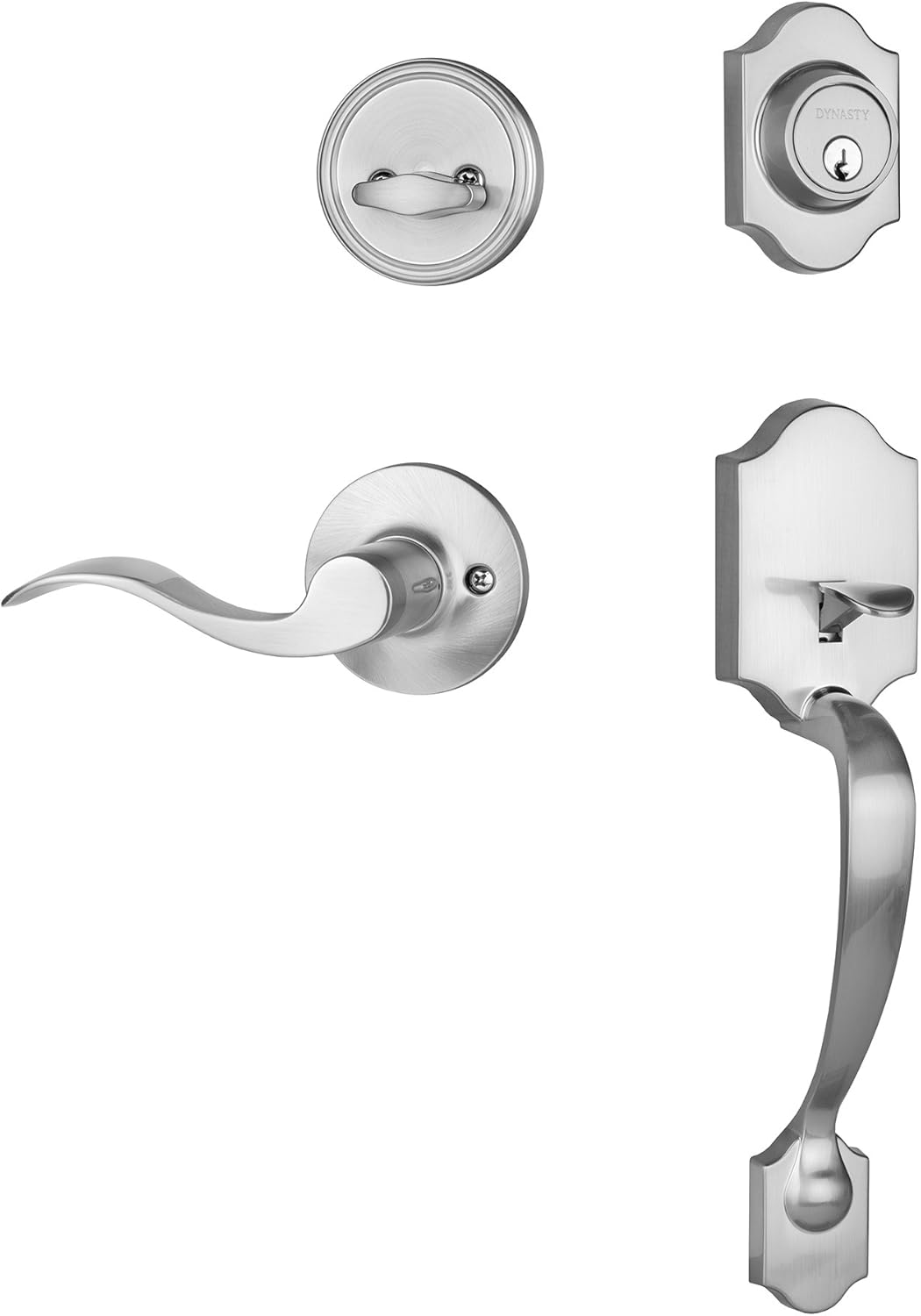 Dynasty Hardware DEN-HER-100-15R Denver Front Door Handleset, Satin Nickel, with Heritage Lever, Right Hand