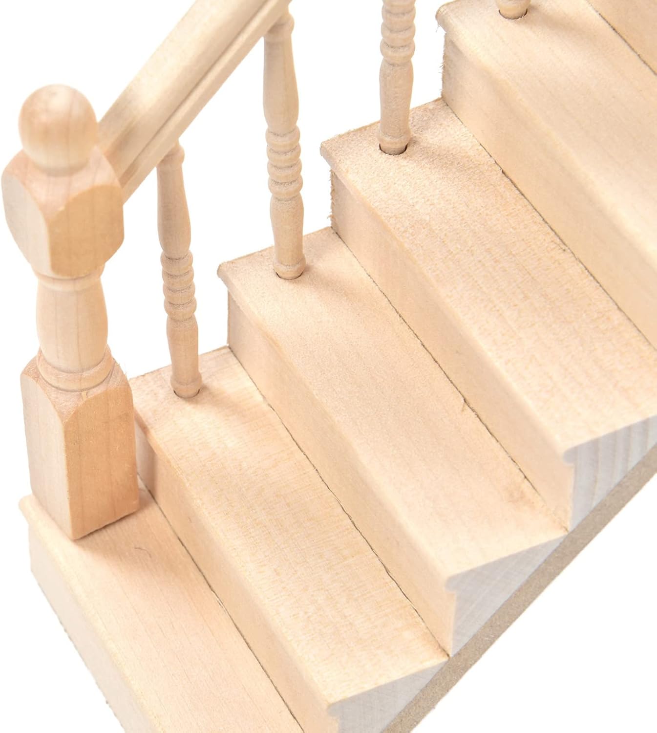 Doll House Stairs, Wooden Birch Material DIY Doll House Model Scene Accessories 1/12 Scale Miniature Staircase (Left armrest)