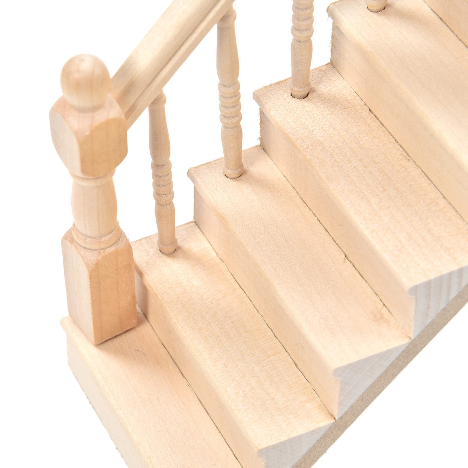 Greensen Miniaturowe Schody Brzozowe Schody do Domku dla Lalek, Niemalowane Brzozowe do Domku dla Lalek 32,5 X 6,7 Cm, Skala 1 12 z poręczą 45 Stopni, Ekspozycja ścienna Majsterkowiczów (lewy