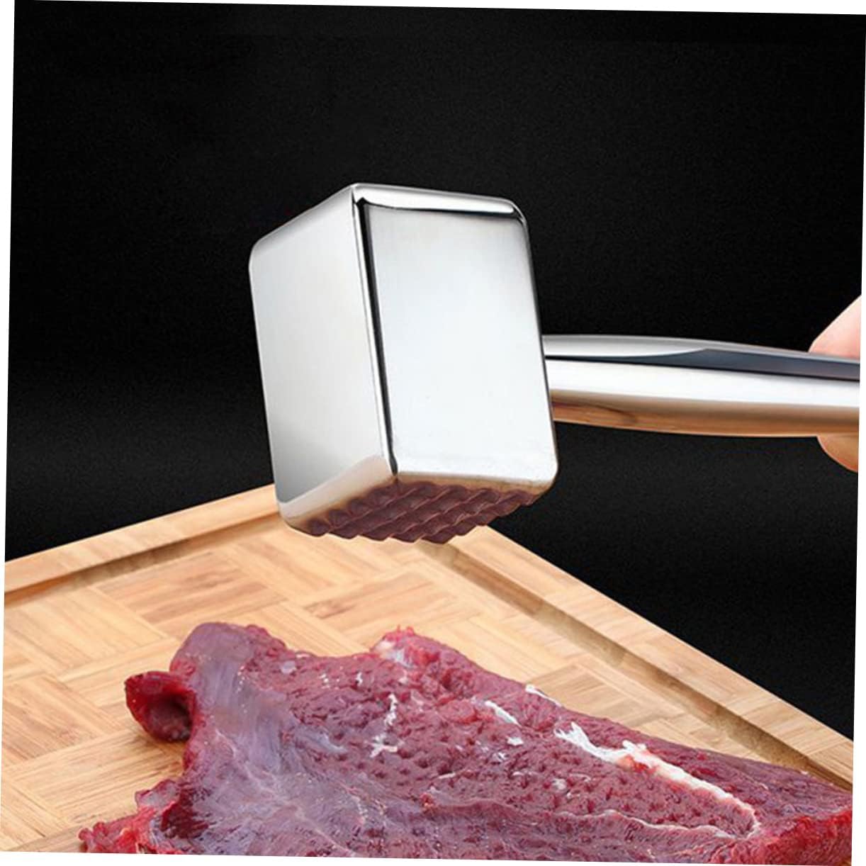 PRETYZOOM Stainless Steel Meat Tenderizer Beef Hammer Meat Mallet Steak Tenderizer Tool Easy Hanging Design
