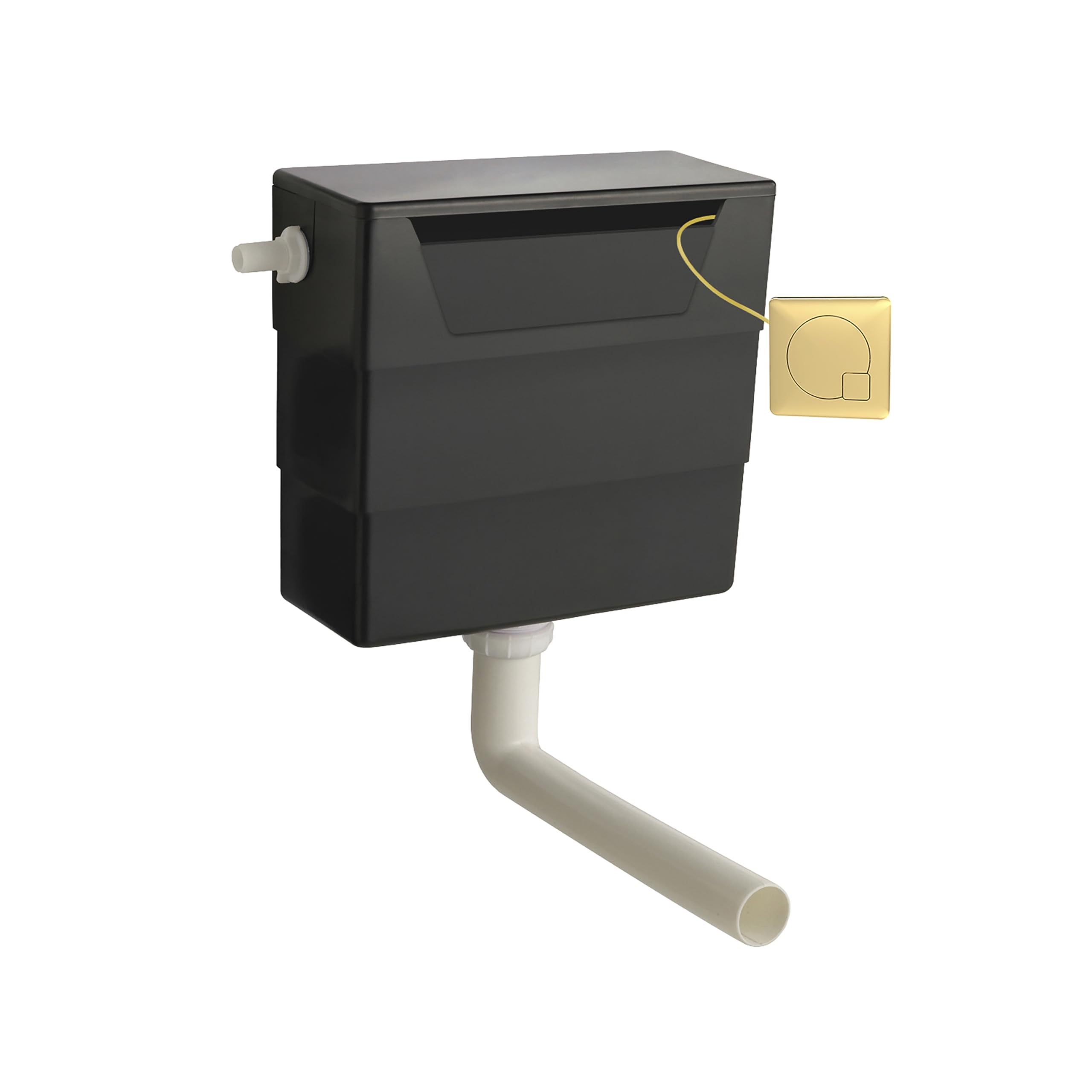 Universal Water Saving Dual Flush Side Inlet & Square Flush Plate - Brushed Brass/Black 5056678401774
