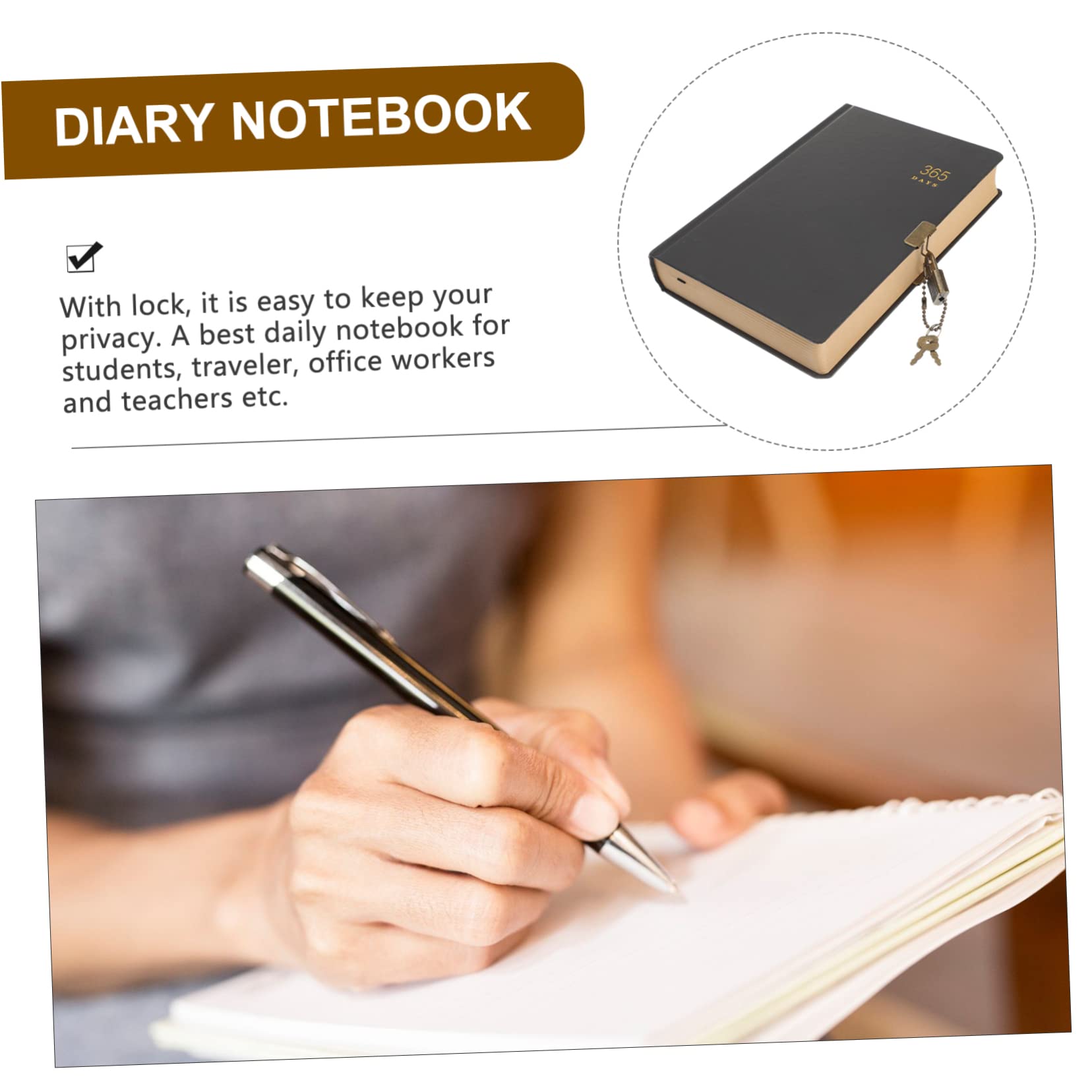 Quaderno con Lucchetto, Diario Personale da 365 Giorni, Portatile, in Carta, per Scuola, Ufficio, Pensieri e Schizzi Stile Casuale