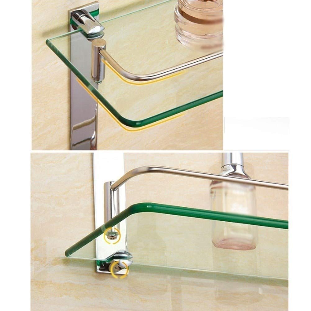 Mensole da bagno in vetro temperato con binario, 400 mm, in acciaio inox, installazione senza punzonatura, soluzione salvaspazio per bagni moderni