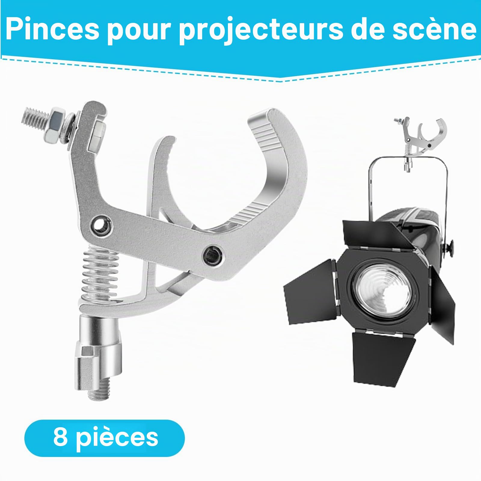 Lot de 8 Pinces pour Eclairage de Scène | Linces pour Poutres en Alliage D'aluminium, Pinces de Montage Robustes pour Eclairage de Scène, Projecteurs