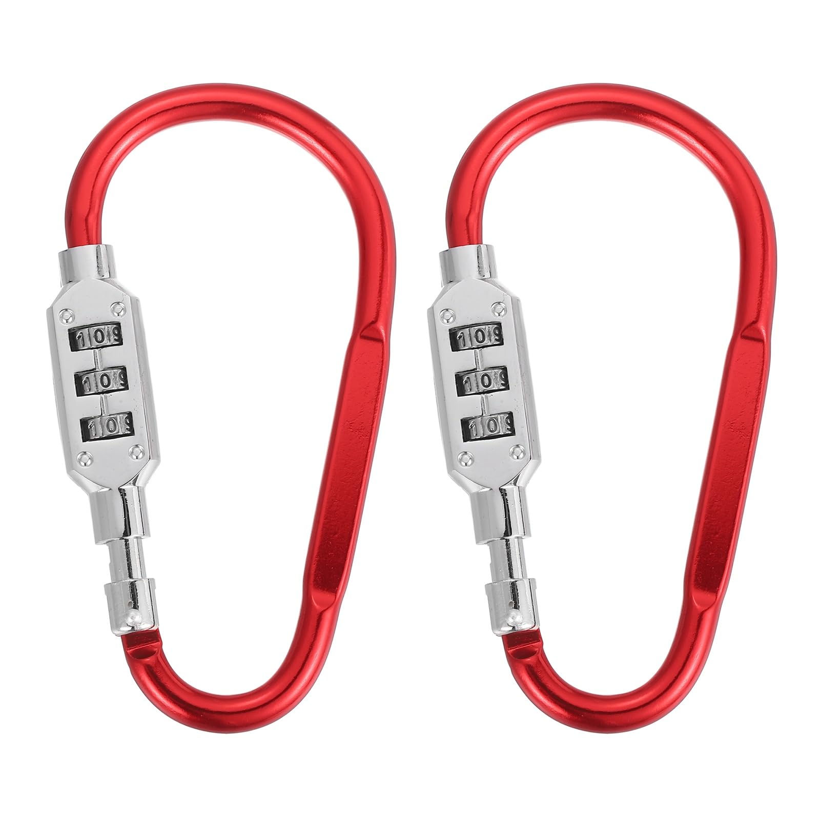 PATIKIL D-Shaped Code Combination Lock, (4.8" x 2.4", Red)(2 Pcs), Zinc Alloy 3-Digit Combo D-Ring Clip Locking Keychain, Suit for - Bicycles/Motorcycle/Suitcase/Backpack
